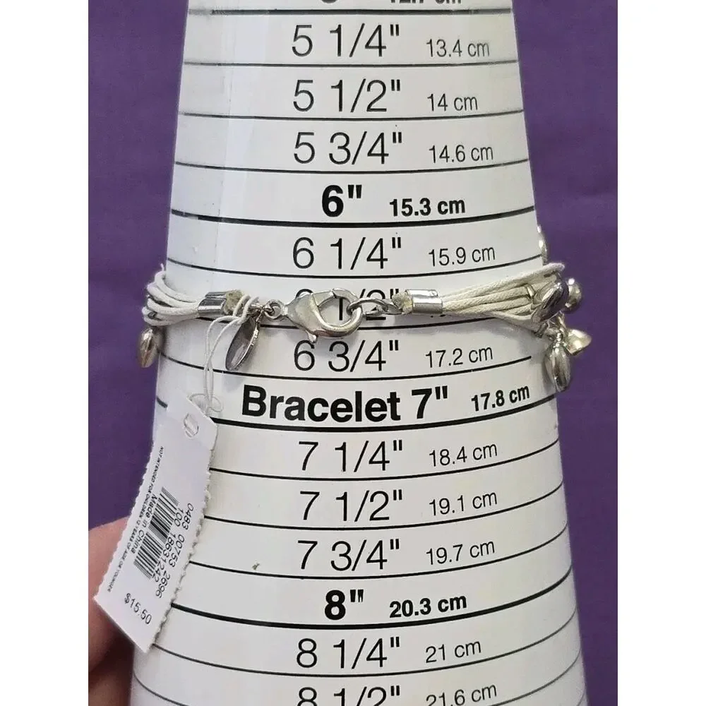 American Eagle Outfitters White Multistrand Bracelet Silver Tone Dangles New 6.5
